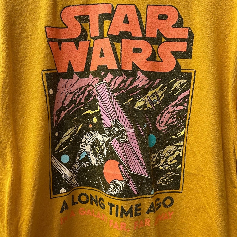 Fifth Sun‎ Retro Star Wars Large T-shirt Yellow 100% Cotton Screen Print X-Wing